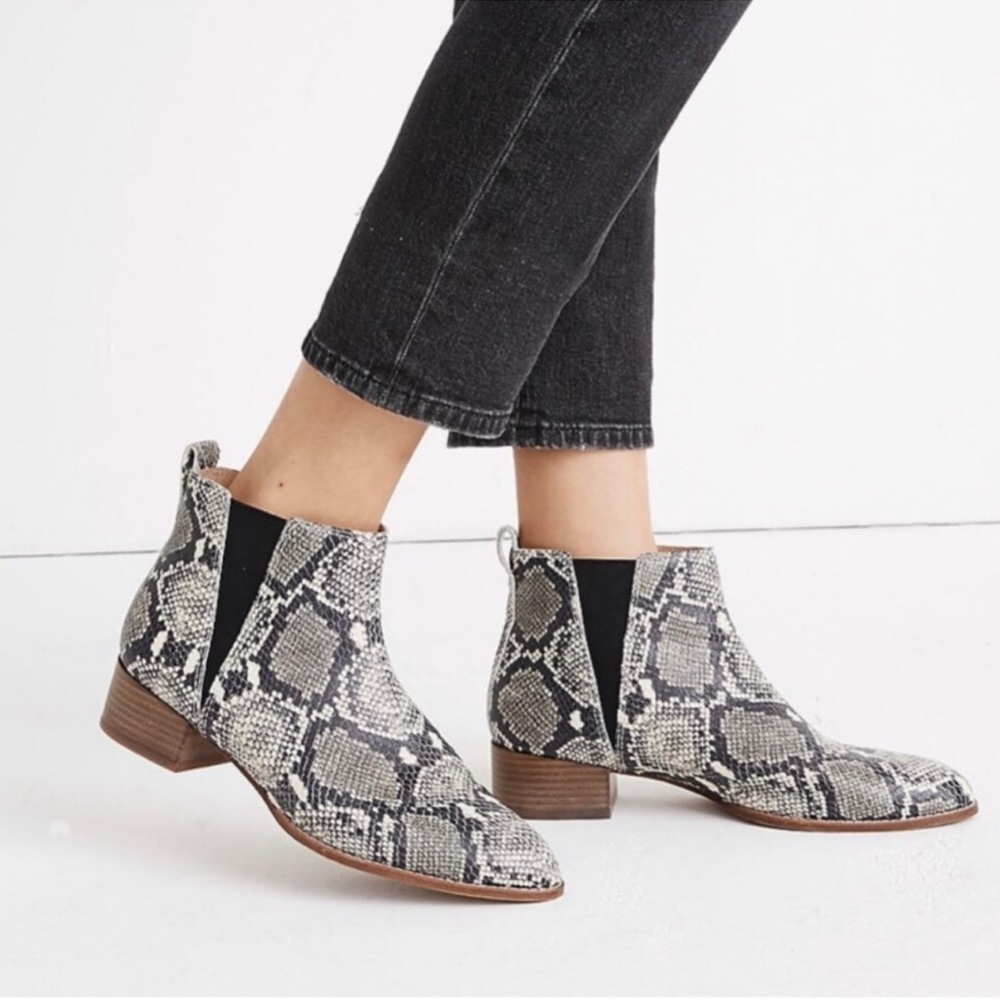 Madewell The Carina Snakeprint Chelsea Leather Booties
